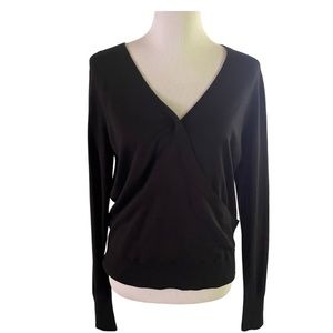HALOGEN Wrap Front Surplice V Neck Long Sleeve Top